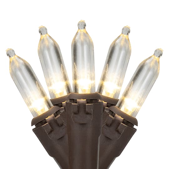 35ct. Warm White LED Mini Christmas Lights Set With Brown Wire